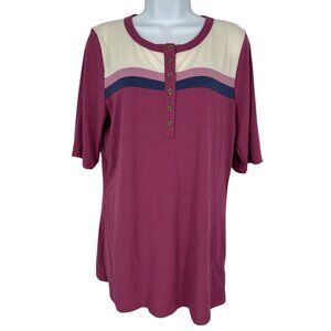 Torrid Womens Colorblock Button Henley Short Sleeve Ribbed Knit Top Size 1X